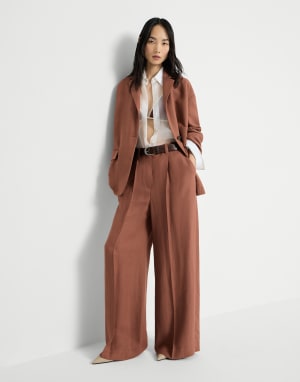 Fluid twill wide trousers with monili Firebrick Woman - Brunello Cucinelli