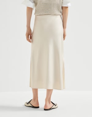 Jupe crayon Fluid en satin cady Beige Soie Femme - Brunello Cucinelli