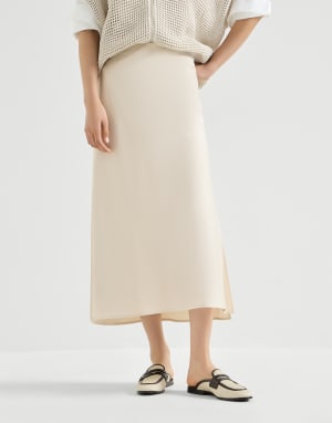 Jupe crayon Fluid en satin cady Beige Soie Femme - Brunello Cucinelli