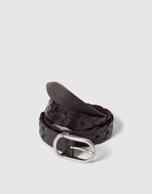 Braided leather belt Rust Brown Man - Brunello Cucinelli