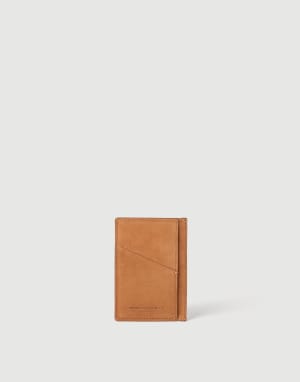 Nubuck card holder Cognac Man - Brunello Cucinelli