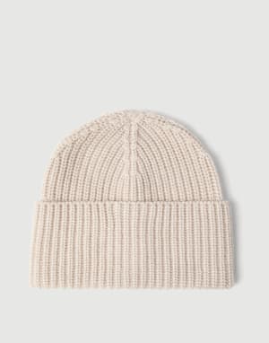 Cashmere rib knit beanie Camel Man - Brunello Cucinelli