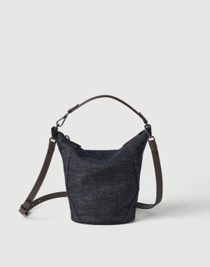 Twill BC Duo small bucket bag Dark Denim Woman - Brunello Cucinelli