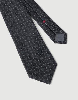 DESIGN - Camicia comoda in raso con stampa geometrica e rever