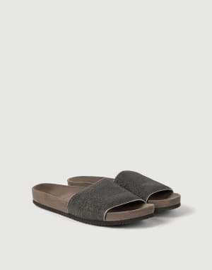 Precious slides in suede Silver Woman - Brunello Cucinelli