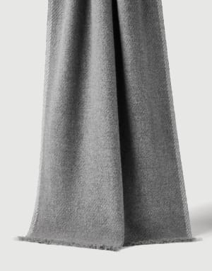 羊绒斜棱纹围巾 中灰 男款 - Brunello Cucinelli