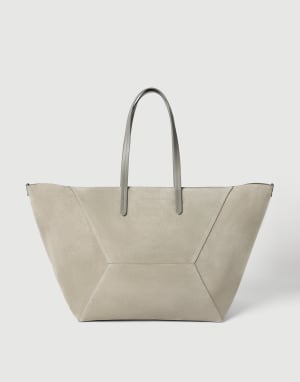 Sac BC Duo grand modèle en daim Vert Kaki Femme - Brunello Cucinelli