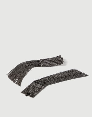 Pendientes Frayed de Plata Gris Lignito Mujer - Brunello Cucinelli