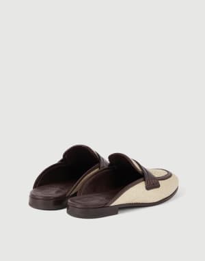 Mules en raphia et cuir Corde Femme - Brunello Cucinelli
