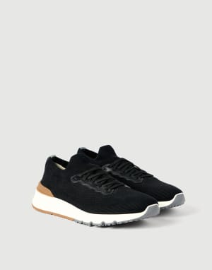 Cotton and calfskin runners Black Man - Brunello Cucinelli