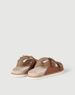 Suede slides with buckles Hazelnut Man - Brunello Cucinelli