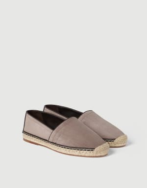 滚条装饰绒面革草底鞋 褐灰 男款 - Brunello Cucinelli