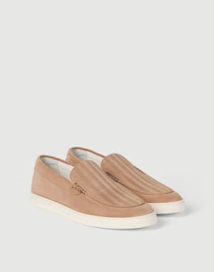 Slip-on in camoscio effetto chevron Marrone Chiaro Uomo - Brunello Cucinelli