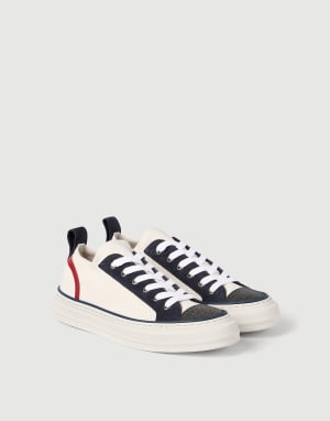 Sneakers aus Baumwolle und Veloursleder Weiß Damen - Brunello Cucinelli