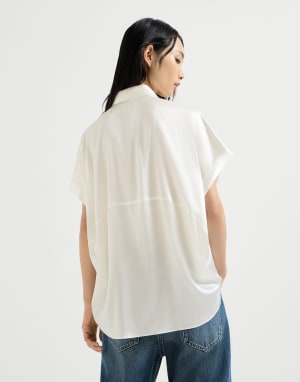 Silk satin shirt with monili White Woman - Brunello Cucinelli
