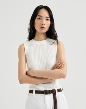 Top de jersey canalé Marfil Mujer - Brunello Cucinelli