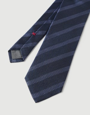 Textured silk tie with stripes Blue Man - Brunello Cucinelli