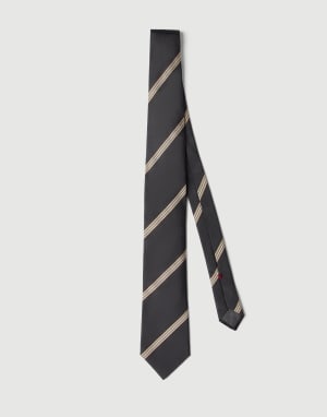 Regimental stripe silk tie Anthracite Man - Brunello Cucinelli