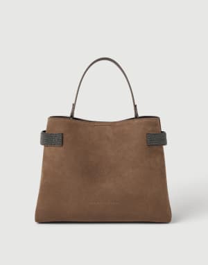 Suede Top-Handle Essence bag Bark Woman - Brunello Cucinelli