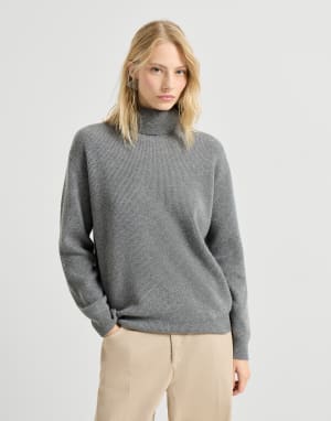 Cashmere and vicuña turtleneck sweater Grey Woman - Brunello Cucinelli