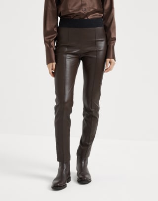Stretch nappa leggings Rust Brown Woman - Brunello Cucinelli
