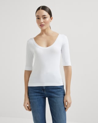 T-shirt in jersey a costina Bianco Donna - Brunello Cucinelli