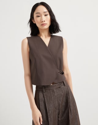 Tropical Luxury wool vest Cocoa Woman - Brunello Cucinelli