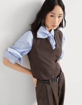 Tropical Luxury wool vest Cocoa Woman - Brunello Cucinelli