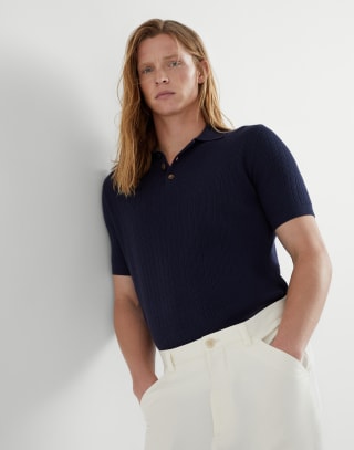 ワイドウェール ポロシャツ ネイビーブルー メンズ - Brunello Cucinelli