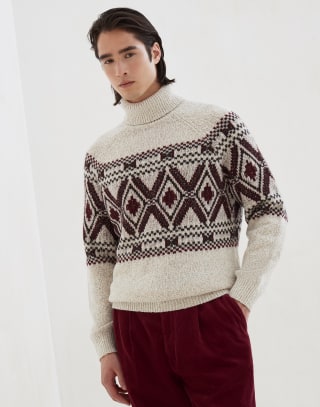 Jacquard turtleneck sweater Ecru Man - Brunello Cucinelli