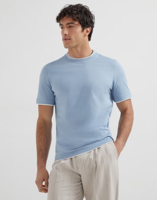 T-shirt with faux-layering Denim Man - Brunello Cucinelli