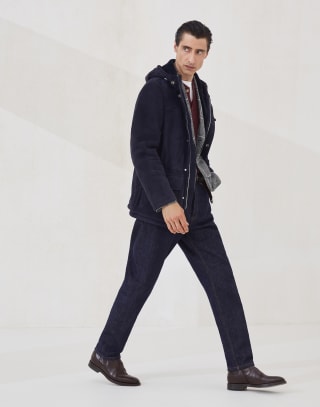 Shearling parka Navy Blue Man - Brunello Cucinelli
