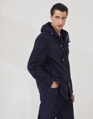 Shearling parka Navy Blue Man - Brunello Cucinelli