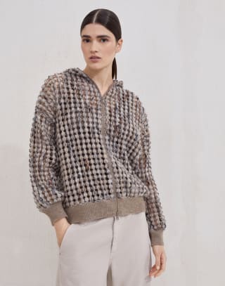 Balloon net cardigan Camel Woman - Brunello Cucinelli