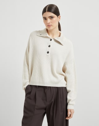 Vanisé knit polo shirt Cool Beige Woman - Brunello Cucinelli