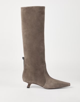 Suede city boots with monili Brown Woman - Brunello Cucinelli