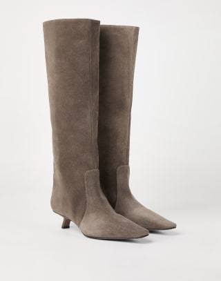 Suede city boots with monili Brown Woman - Brunello Cucinelli