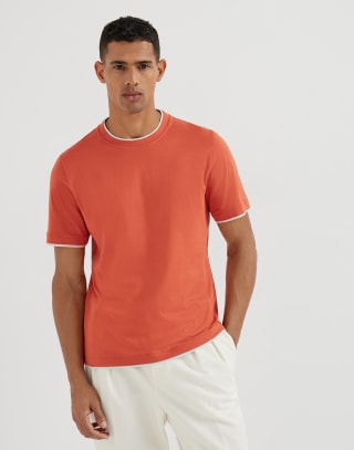 T-shirt with faux-layering Orange Man - Brunello Cucinelli
