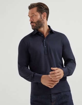 Jersey polo shirt Navy Blue Man - Brunello Cucinelli