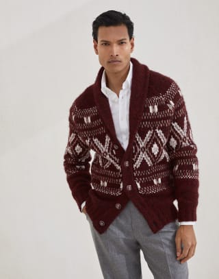 Cardigan with metal buttons Amaranth Man - Brunello Cucinelli
