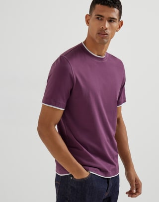 T-shirt with faux-layering Burgundy Man - Brunello Cucinelli