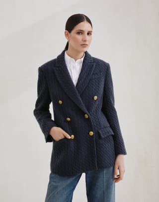 Cashmere cable knit blazer Blue Woman - Brunello Cucinelli
