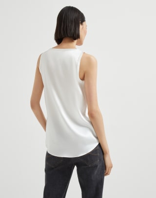 Top aus Satin Weiß Damen - Brunello Cucinelli
