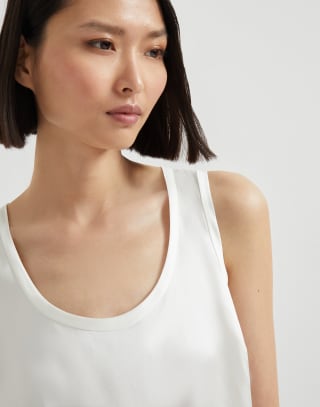 Top aus Satin Weiß Damen - Brunello Cucinelli