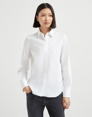 镶珠装饰的衬衫 白色 女款 - Brunello Cucinelli