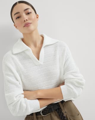 Cotton Diamond yarn knit polo shirt White Woman - Brunello Cucinelli