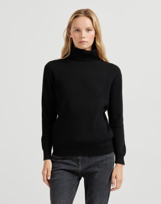 Cashmere English rib sweater Black Woman - Brunello Cucinelli