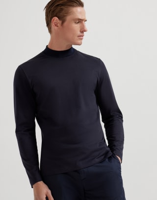 Jersey mock neck T-shirt Navy Blue Man - Brunello Cucinelli