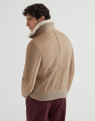 Curly shearling bomber jacket Hazelnut Man - Brunello Cucinelli