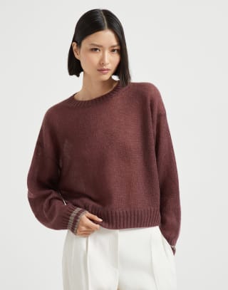 Maglia con Sparkling Cuffs Viola Donna - Brunello Cucinelli